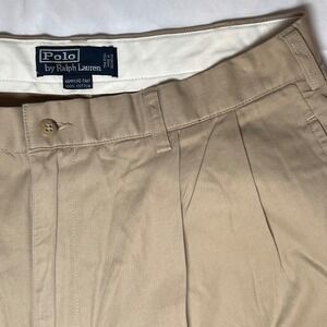 Polo‎ Ralph Lauren Mens 36x32 Hammond Pants Tan Khaki Cotton Pleated Casual